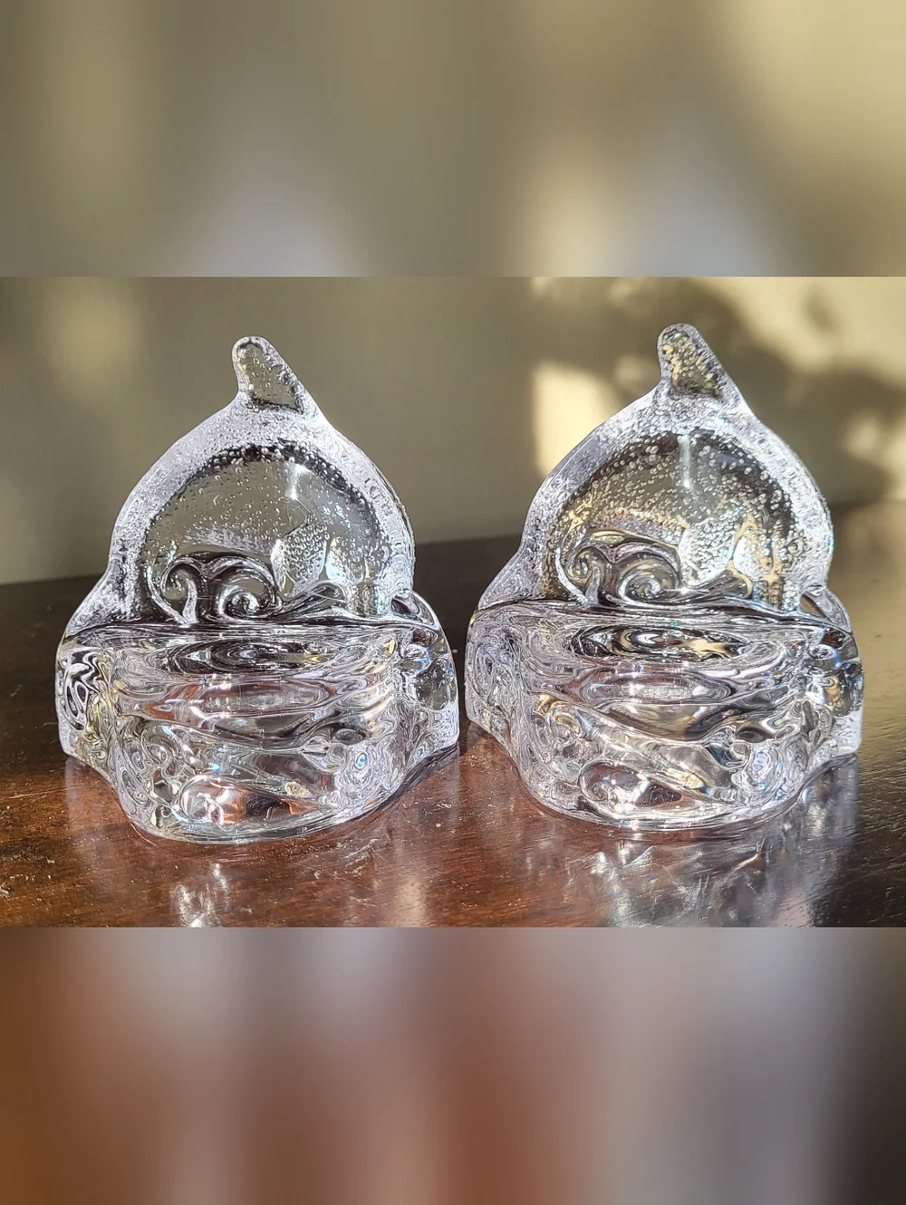 Set of 2 PartyLite Dolphin In Ocean Waves Crystal Tealight Candle Holder Beachy - Picture 3 of 11